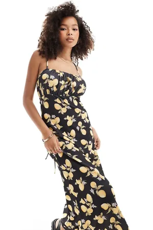 Miss Selfridge Lemon print strappy back maxi dress