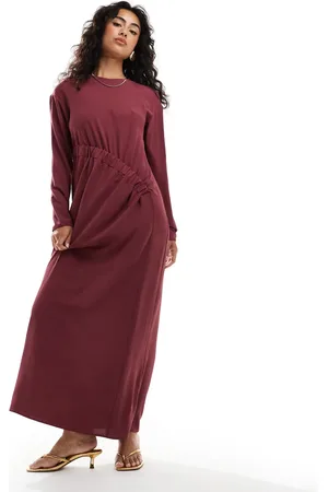 ASOS Long sleeve maxi dress with ruched side in mulberry