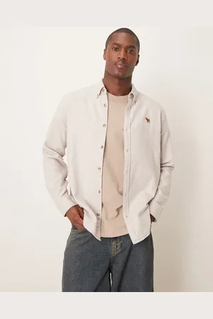 Abercrombie & Fitch Herringbone shirt with icon logo in tan