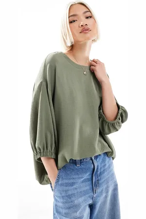 ASOS Oversized puff sleeve detail top in khaki