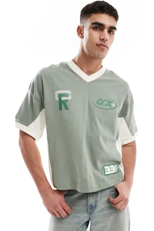 ASOS Boxy oversized dropped shoulder t-shirt with cut and sew panelling and sports graphics in