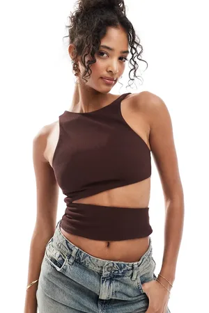 ASOS Ribbed asymmetric vest with cut out in chocolate