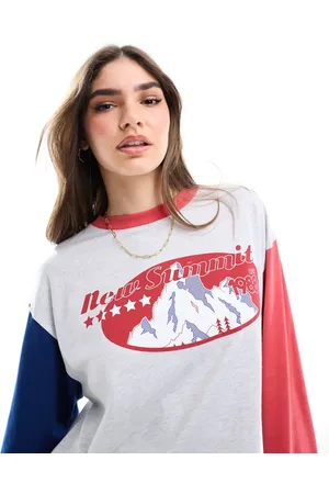 ASOS Long sleeve top with mountain graphic in colourblock