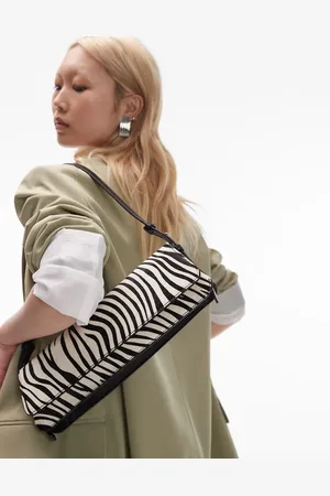 Topshop Stassi elongated shoulder bag in black PU with leather zebra print panels