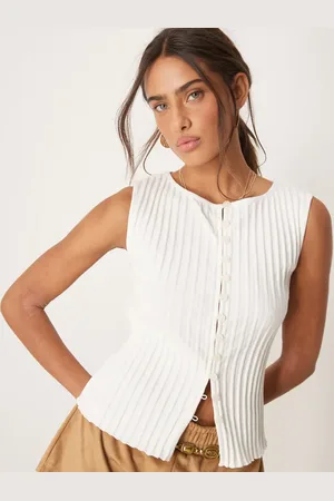 Free People Tilly ribbed button through vest in ivory