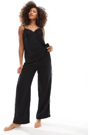 4th & Reckless Satin wide leg lace panel detail pyjama trouser co-ord in