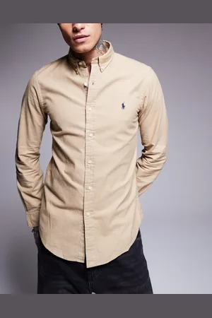 Ralph Lauren Icon logo slim fit garment dyed oxford shirt in tan