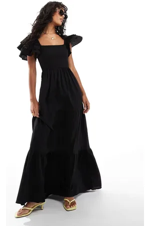 Pretty Lavish Ruffle sleeve empire shirred maxi dress in