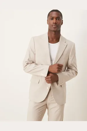 ASOS Linen blend skinny suit jacket in stone