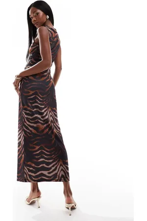 ASOS Ombre animal slash neck maxi dress in brown