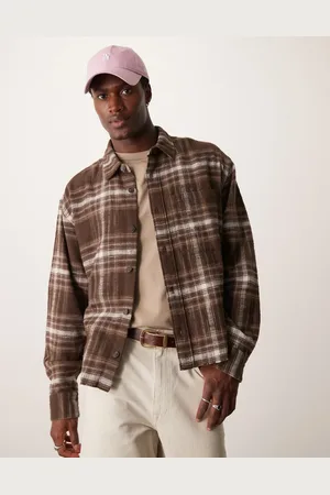 Abercrombie & Fitch Cropped slub flannel check overshirt in