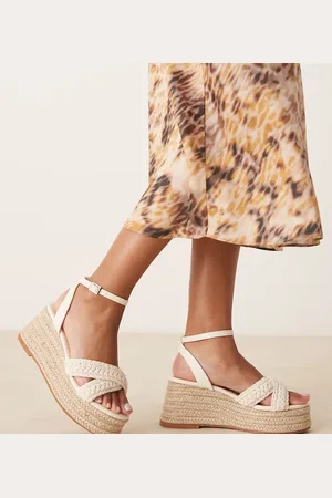 Glamorous Espadilles platform heeled sandals in beige crochet