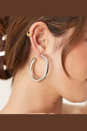 DesignB London 50mm chunky tube hoop earrings in