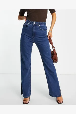 NA-KD Side slit high waist denim jeans in mid