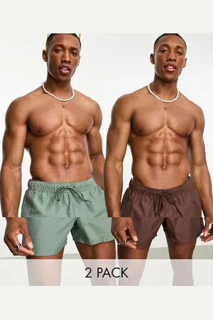 ASOS 2 pack swim shorts in short length in brown/khaki SAVE