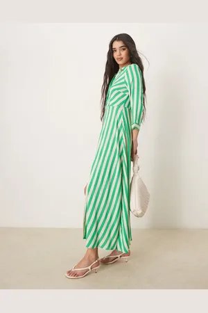 Y.A.S Maxi shirt dress in green and white stripe