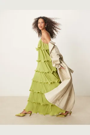 Pretty Lavish Tiered ruffle maxi dress in pistachio