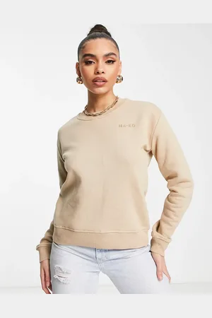 NA-KD Cotton logo print sweatshirt in beige - BEIGE