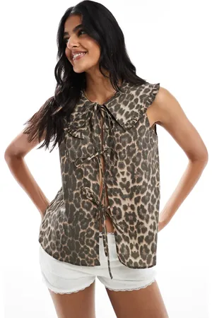 ASOS Collar tie front sleeveless top in leopard
