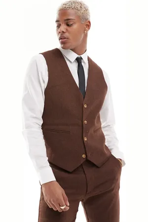 ASOS Wedding skinny wool mix suit waistcoat in basketweave texture