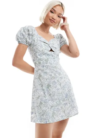 Brave Soul Milkmaid puff sleeve mini dress with linen in floral print