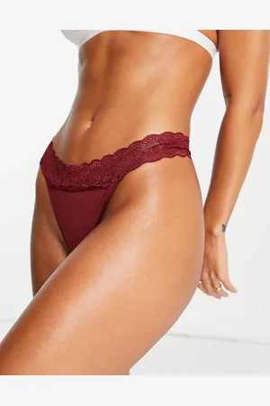 Curvy Kate Twice The Fun reversible lace trim thong in black and oxblood