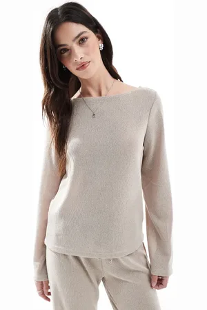 ONLY Boat neck long sleeve top co-ord in beige