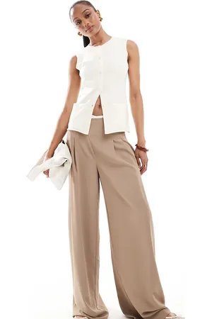 ASOS ASOS DESIGN Tall raw edge trim wide leg trouser in camel