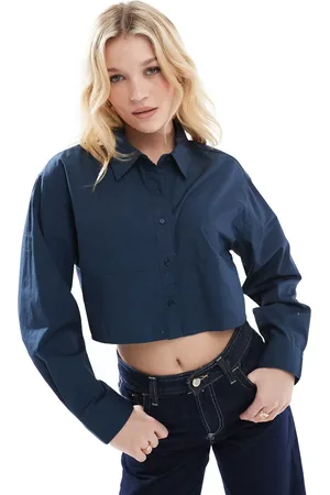 Pull&Bear Cropped long sleeved shirt in blue