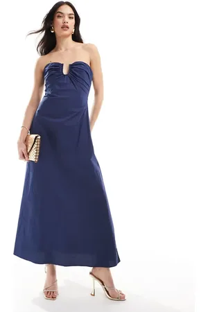Bardot Bandeau poplin maxi dress in navy