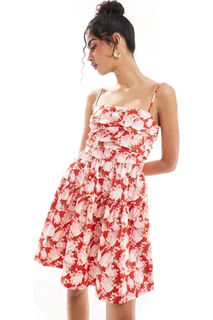 & OTHER STORIES Babydoll mini dress with pleated bodice in red floral print