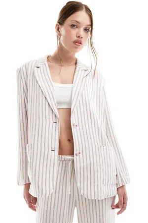 VERO MODA Linen blend oversized blazer co-ord in terracotta stripe