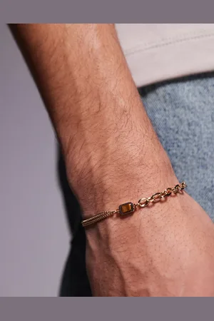 ASOS Chain bracelet with semi-precious tigers eye stone in tone