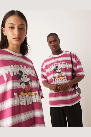 ASOS Disney unisex oversized stripe t-shirt with Mickey Mouse print in