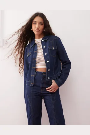 Miss Selfridge Western girlfriend jacket in raw indigo
