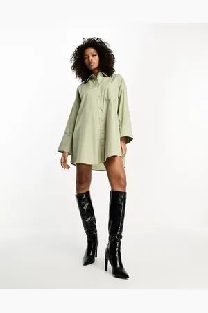 ASOS Oversized shirt mini dress with large cuff in sage