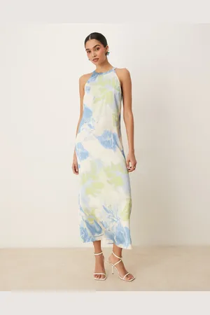 VILA Satin high neck maxi dress in marble print