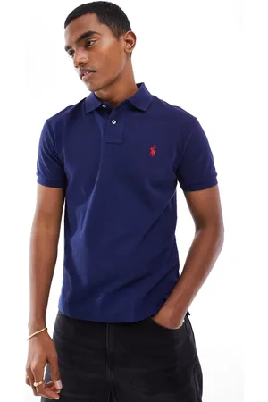 Ralph Lauren Slim fit pique polo with red player logo in washed