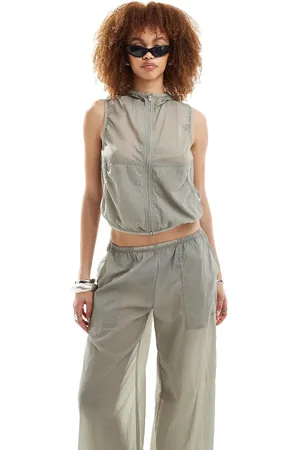 Weekday Linn co-ord zip through hooded vest in grey