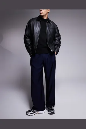ASOS Wide fit smart trousers in navy