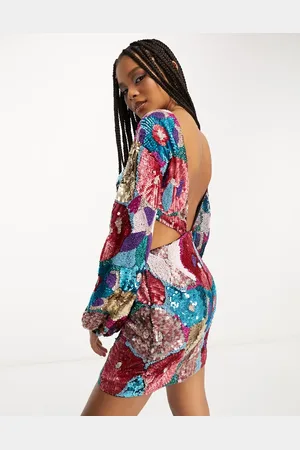 ASOS Long sleeve cut out side embellished mini dress in floral