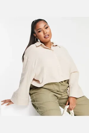 ASOS ASOS DESIGN Curve natural crinkle shirt in stone