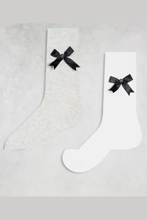 Cotton On Cotton On crew sock 2 pack with bow detail in white soft grey
