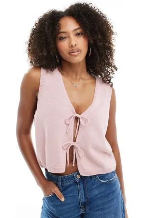 ASOS V neck knitted tank top with bow tie front in