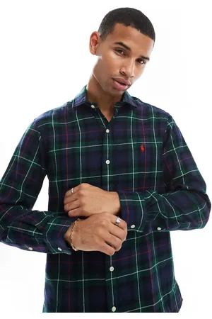 Ralph Lauren Icon logo check sanded twill shirt custom fit in /red