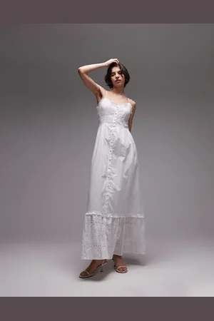 SNDYS Broderie ruffle edge cami button down maxi dress in