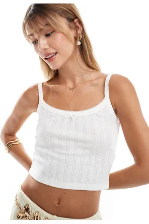 Stradivarius STR pointelle cami top in ecru