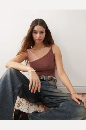 Reclaimed Ruched one shoulder twist top in blush and mauve