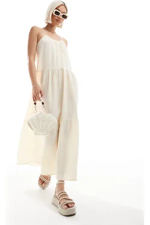 Brave Soul Strappy maxi dress with smock detail in buttermilk yellow