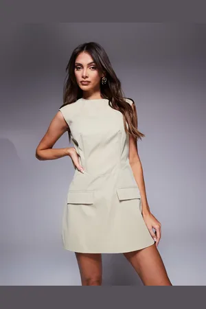 Missyempire Bengaline structured pocket detail mini dress in beige